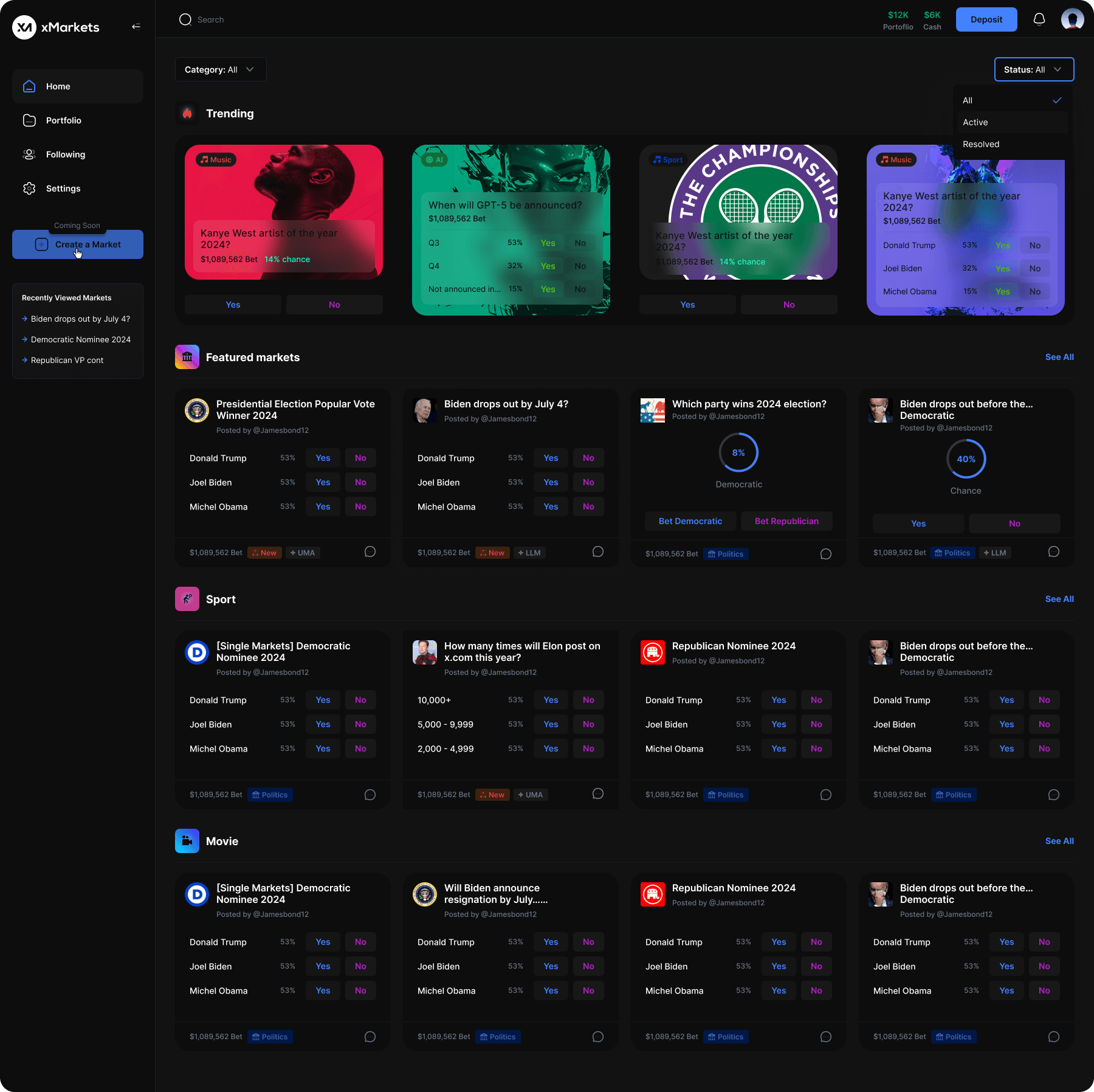 xMarkets website home page
